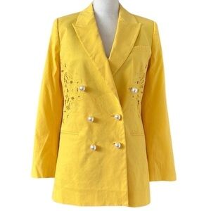 Derek Lam 10 Crosby Laser Cutout Blazer Size 2 Yellow Gold Linen